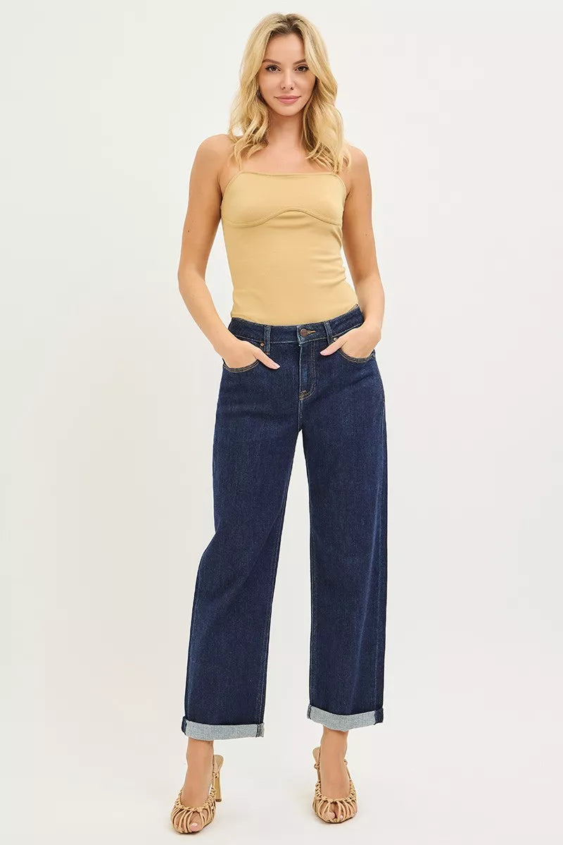 RISEN Slouchy Cropped  Boyfriend Jeans With Cuffed Hem - cas7m