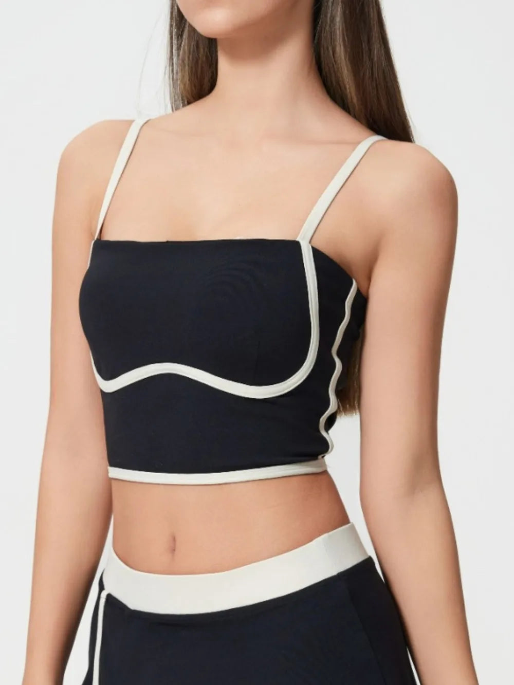 Millennia Contrast Trim Square Neck Active Cami with Detachable Chest Pads - cas7m