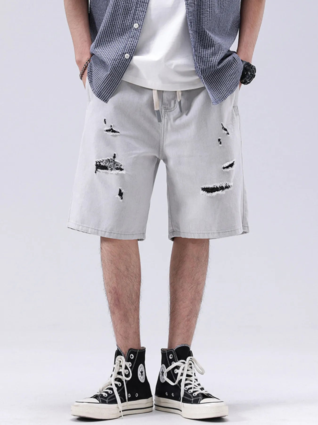 Men's Distressed Loose Fit Denim Shorts - cas7m