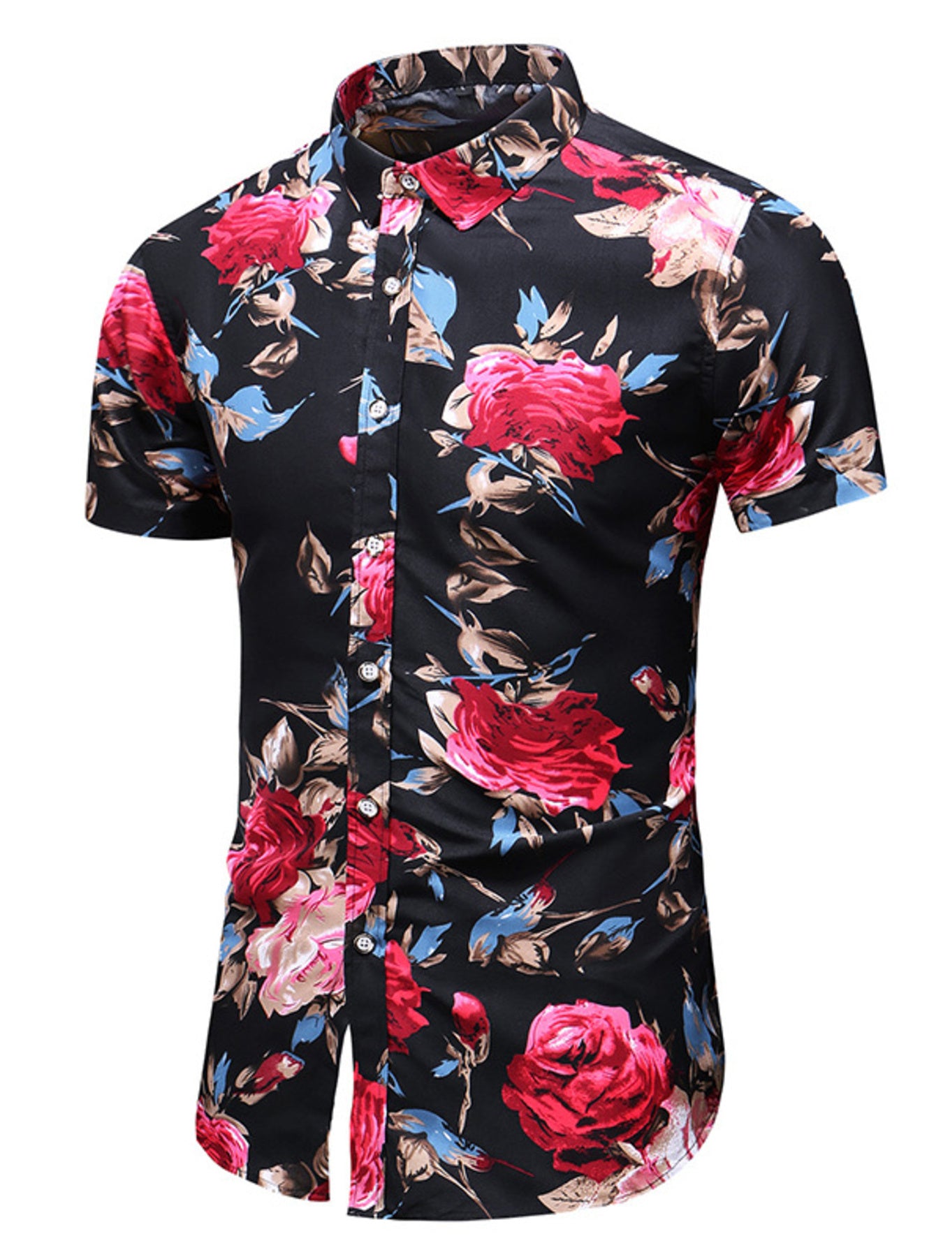 Men's Plus Size Floral Print Short Sleeve Casual Shirt - cas7m