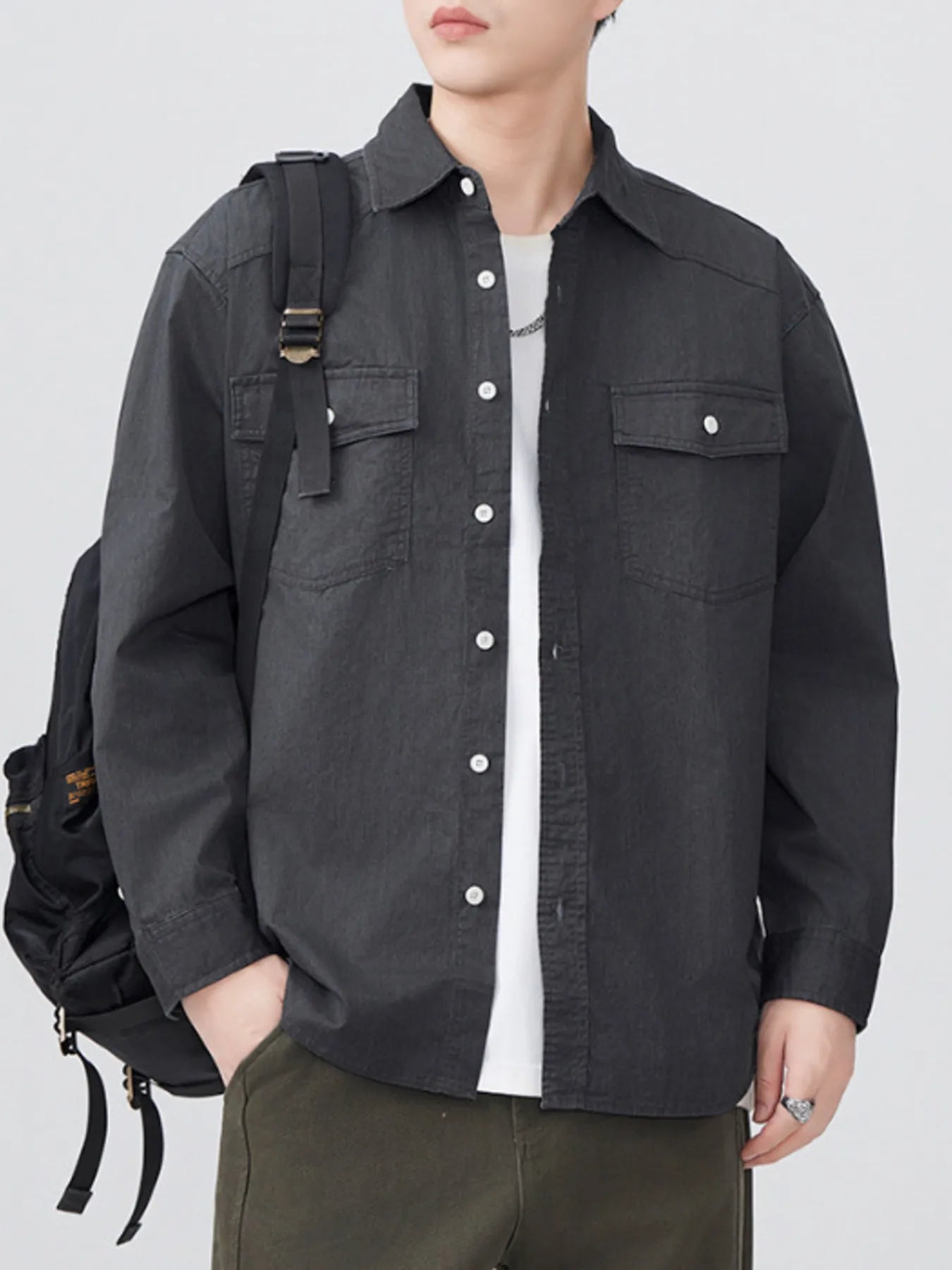 Men's Plus Size Button Up Long Sleeve Shirt - cas7m