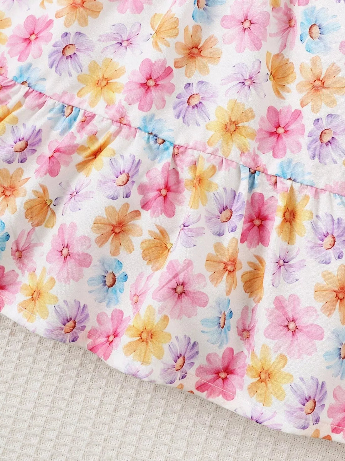 Children's Floral Print Puff Sleeve Ruffle Hem Dress - cas7m