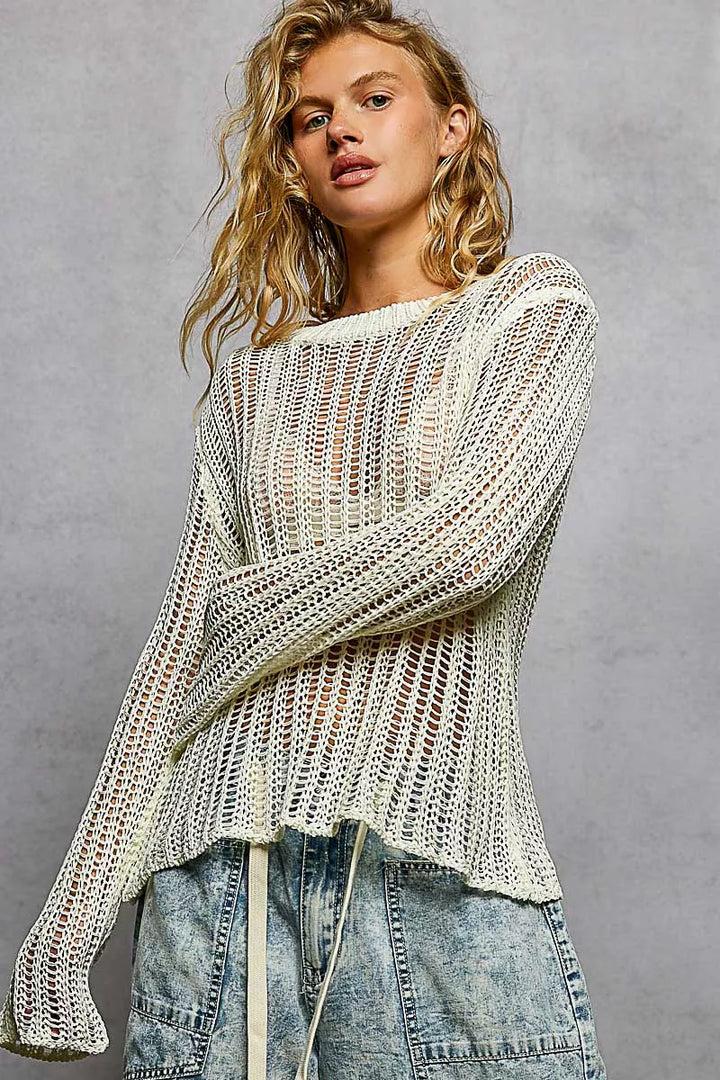 POL Openwork Round Neck Knit Cover Up - cas7m