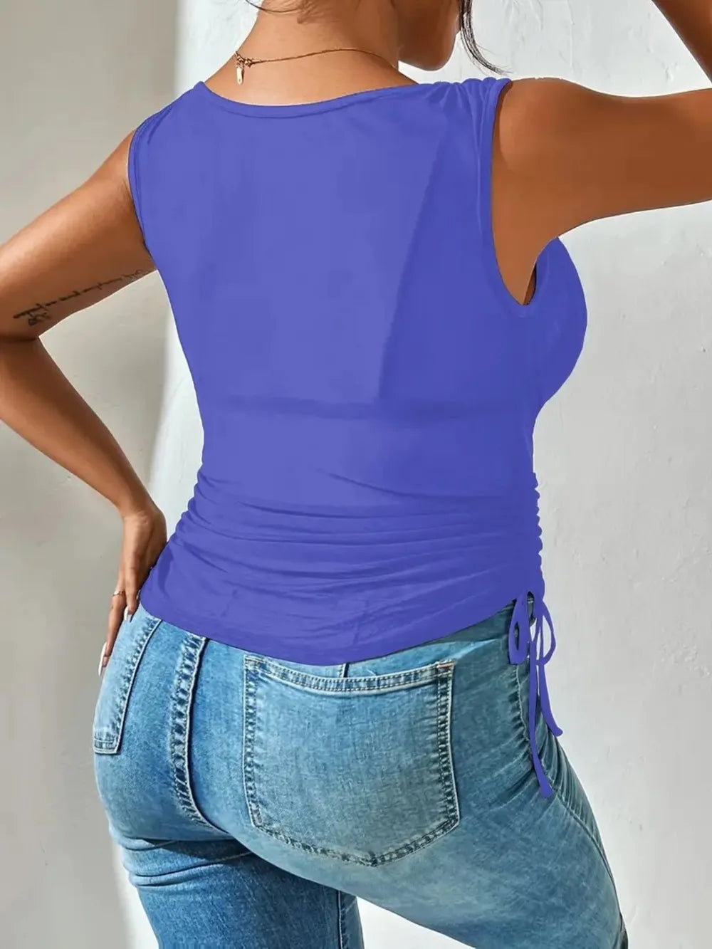 Side Drawstring Ruched Tank - cas7m