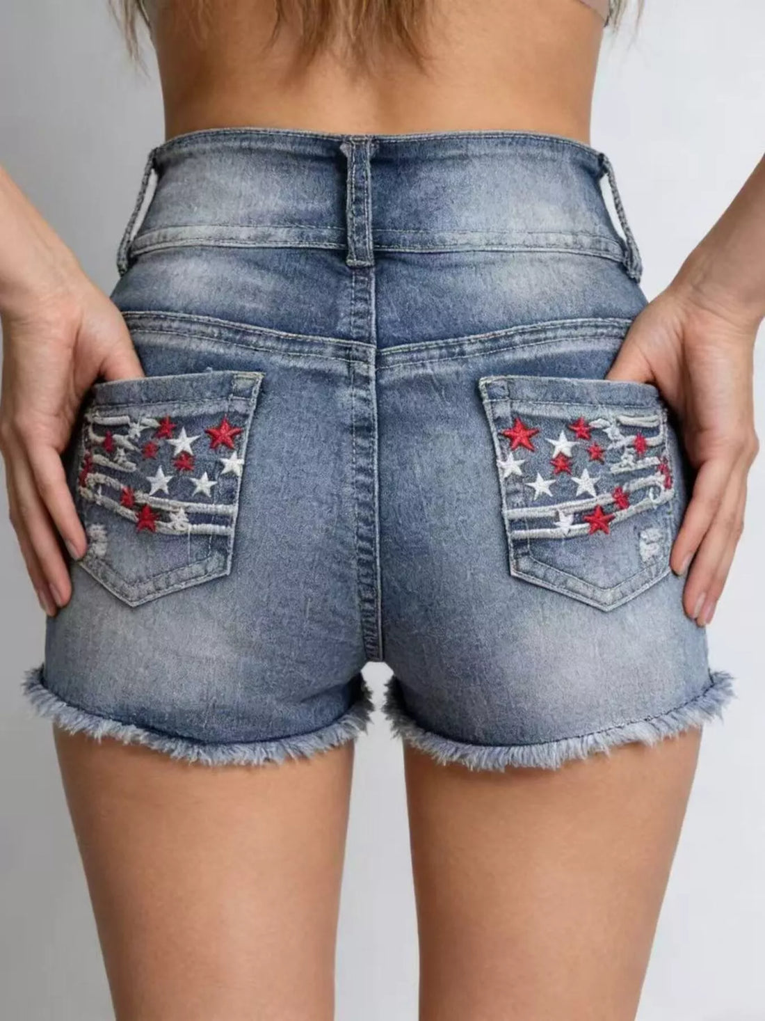 American Flag Distressed Denim Shorts - cas7m