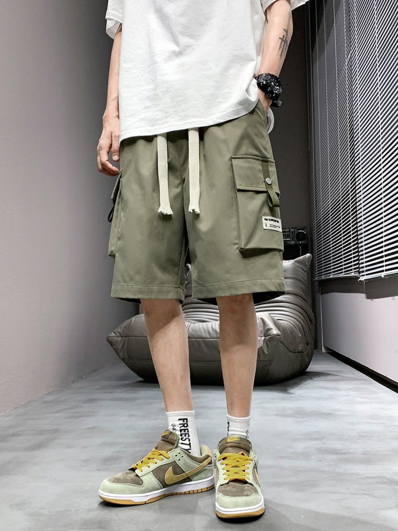 Men's Plus Size Casual Cargo Shorts with Drawstring - cas7m