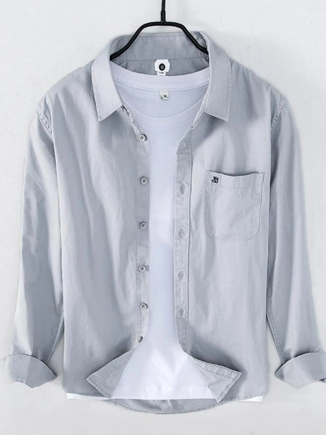 Men's Plus Size Button Up Long Sleeve Shirt - cas7m