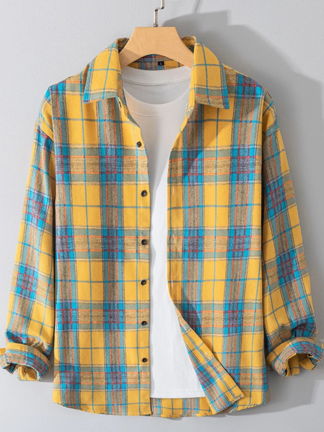Men's Plus Size Button Up Long Sleeve Shirt - cas7m