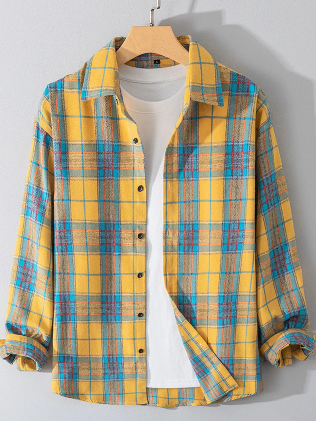 Men's Plus Size Button Up Long Sleeve Shirt - cas7m