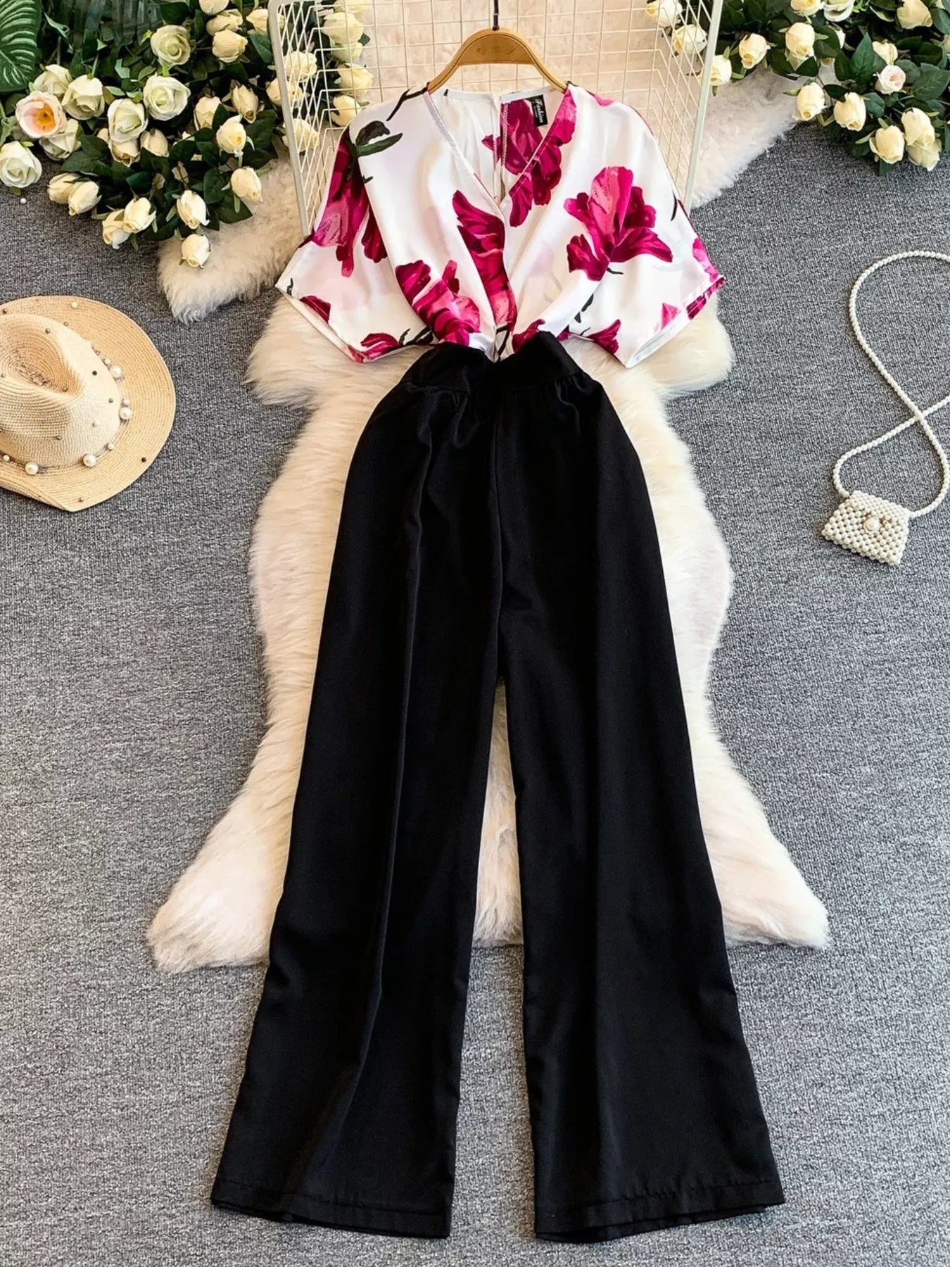 Printed Wide Leg Jumpsuit - cas7m