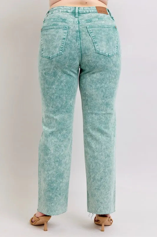 Judy Blue Full Size High Waist Garment Dyed Raw Hem Dad Jean Plus Size - cas7m