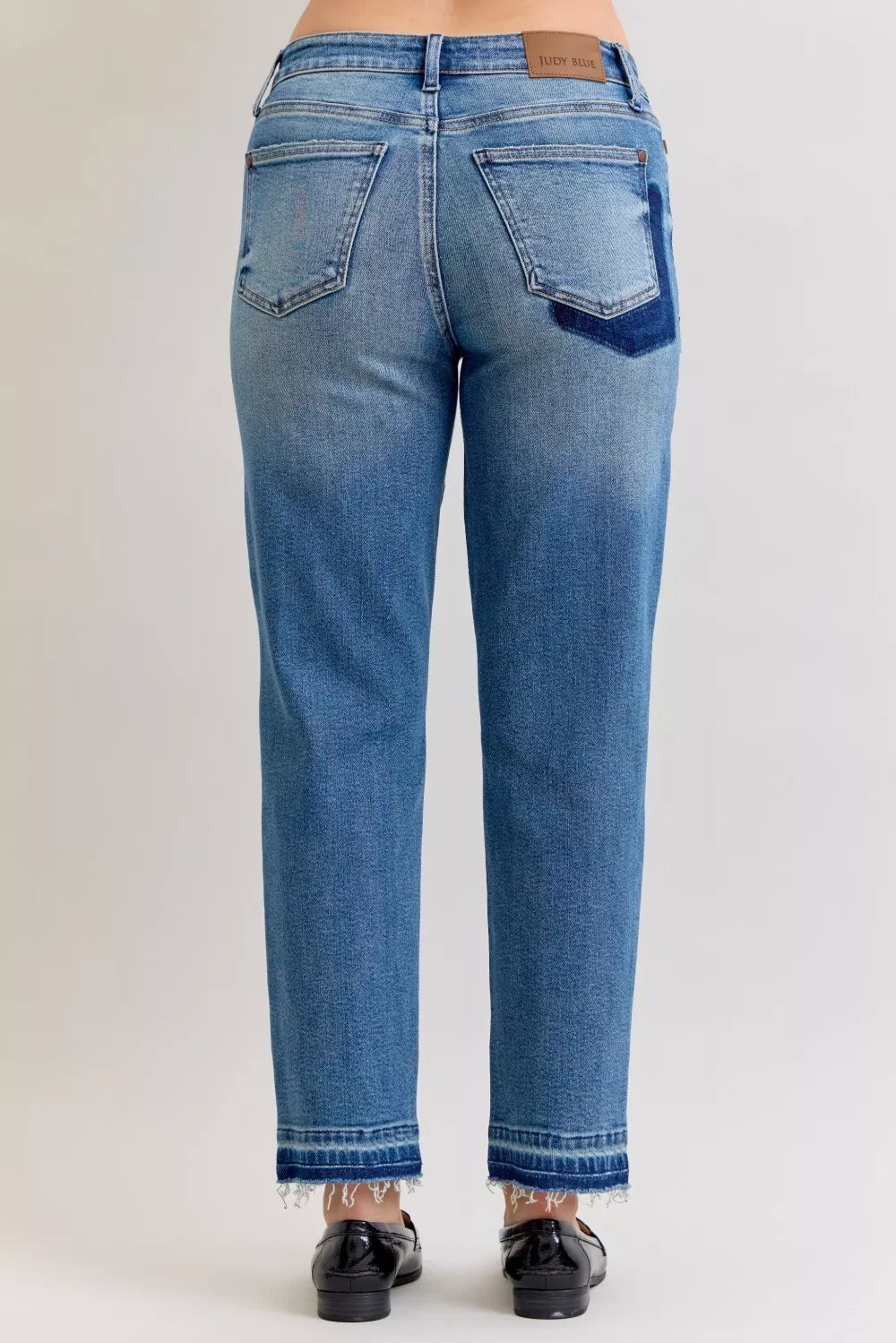 Judy Blue Full Size Mid Rise Bf Patch & Repair Destroy Release Hem Jeans Plus Size - cas7m