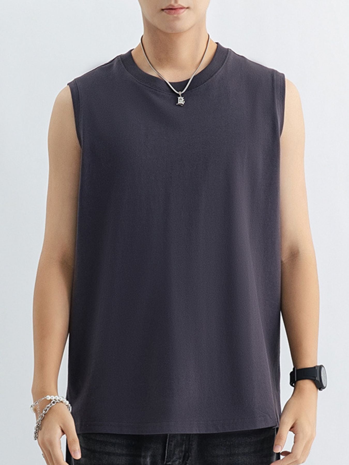Men's Plus Size Round Neck Tank - cas7m