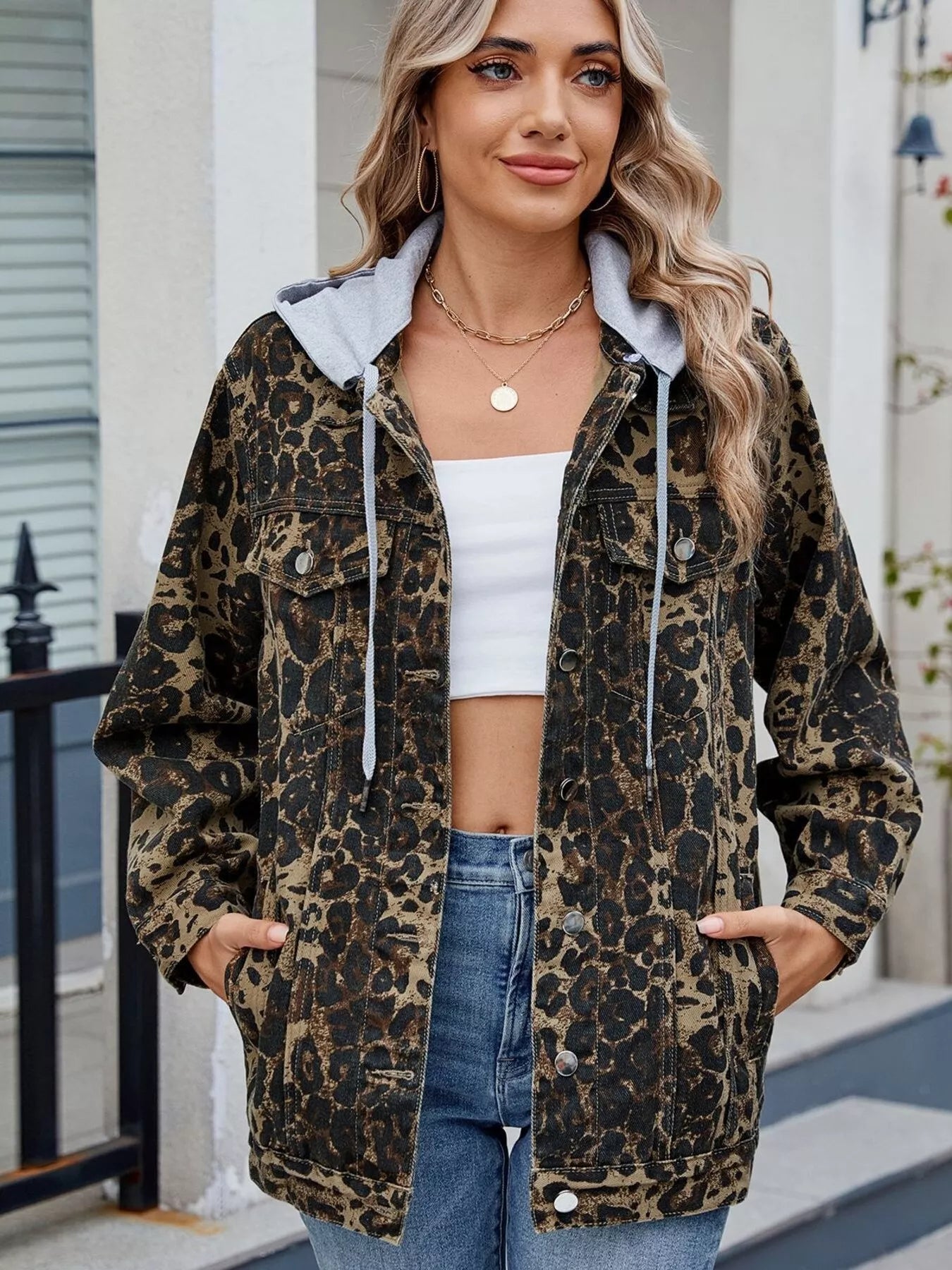 Button Up Long Sleeve Denim Jacket - cas7m