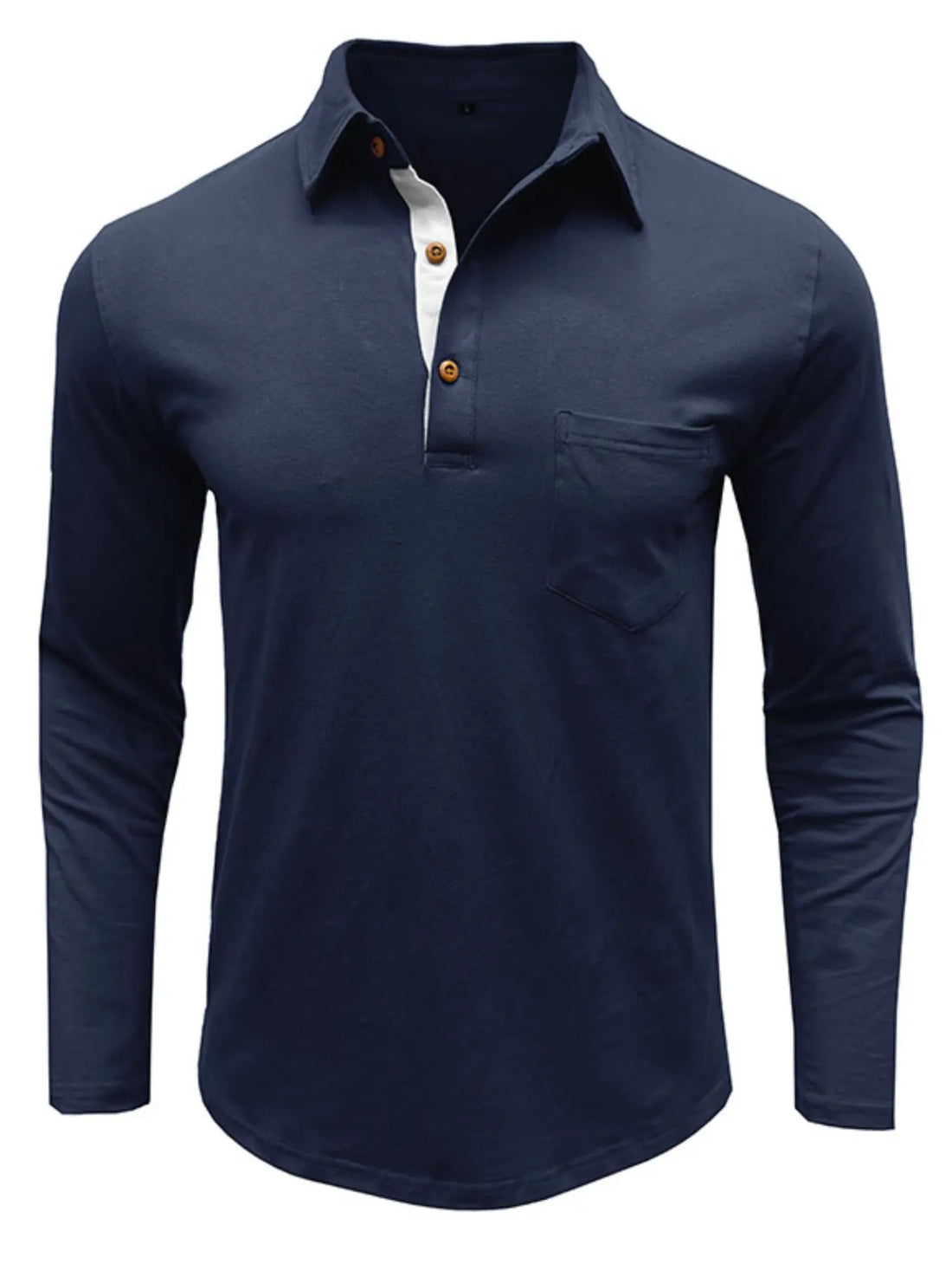 Men's Long Sleeve Polo Shirt with Chest Pocket - cas7m