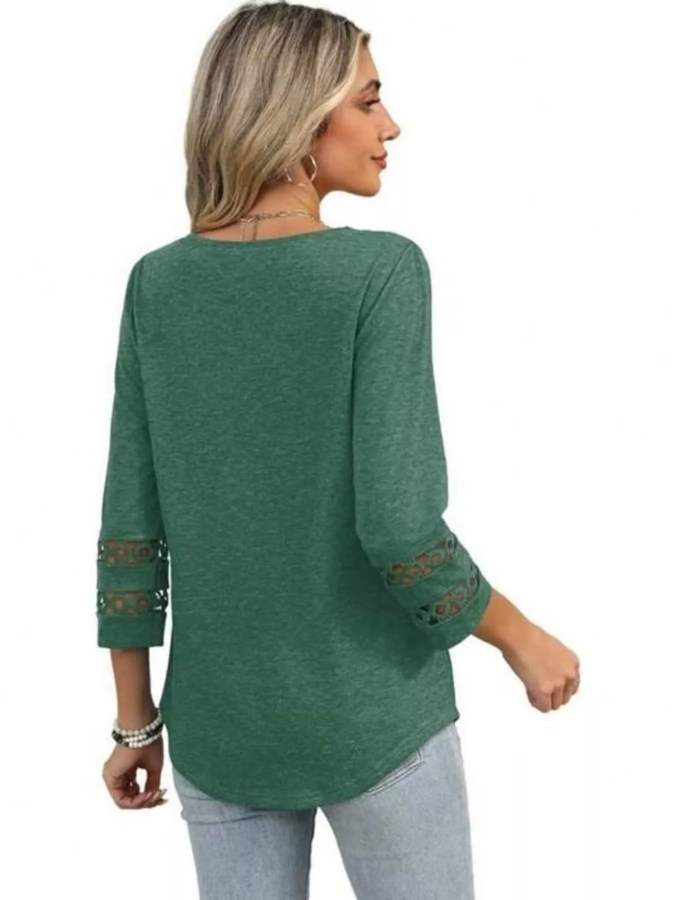 Full Size V-Neck 3/4 Sleeve T-Shirt Plus Size - cas7m
