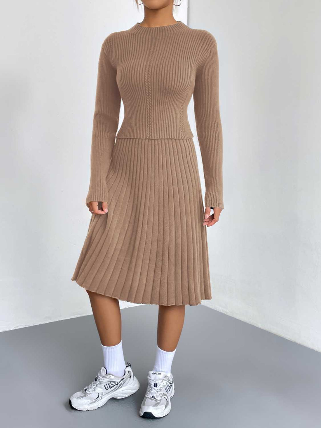 Rib-Knit Sweater and Skirt Set - cas7m
