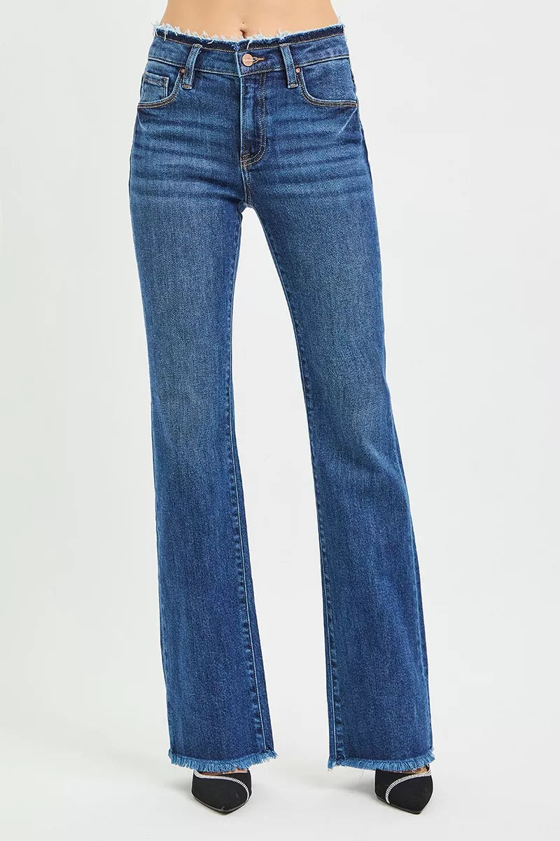 RISEN Full Size Mid Rise Bootcut Frayed Waistband Hem Detail Jeans Plus Size - cas7m
