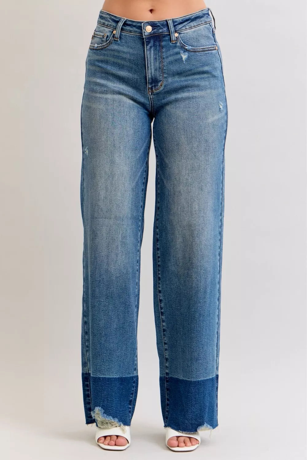 Judy Blue Raw Hem High Waist Column Straight Jeans - cas7m