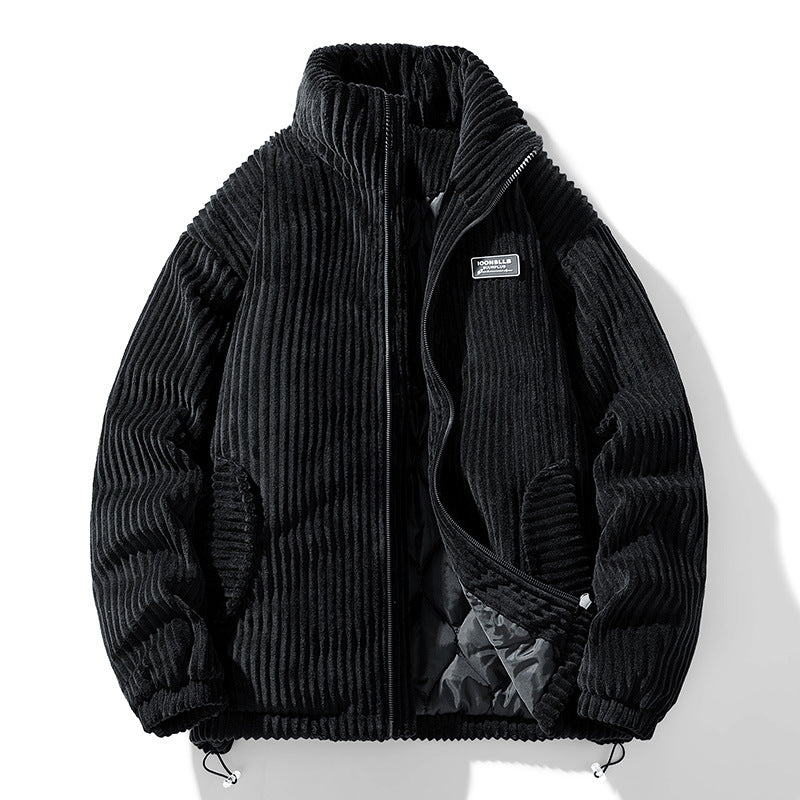 Winter Corduroy Cotton-padded Coat Warm Stand Collar Zipper Jacket Casual Outdoor Streetwear Men's Clothing - cas7m