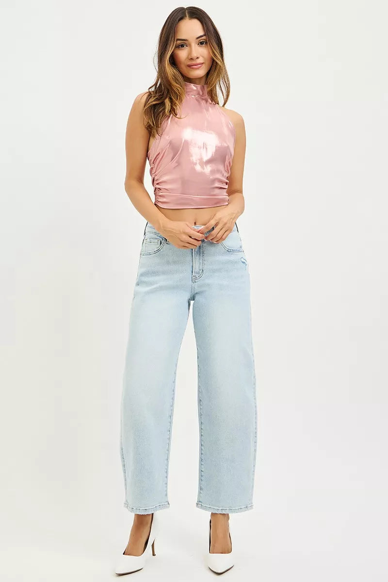 RISEN High Rise Crop Barrel Jeans - cas7m