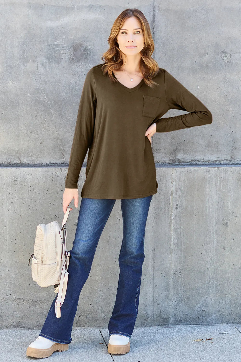 Basic Bae Full Size V-Neck Long Sleeve Top - cas7m
