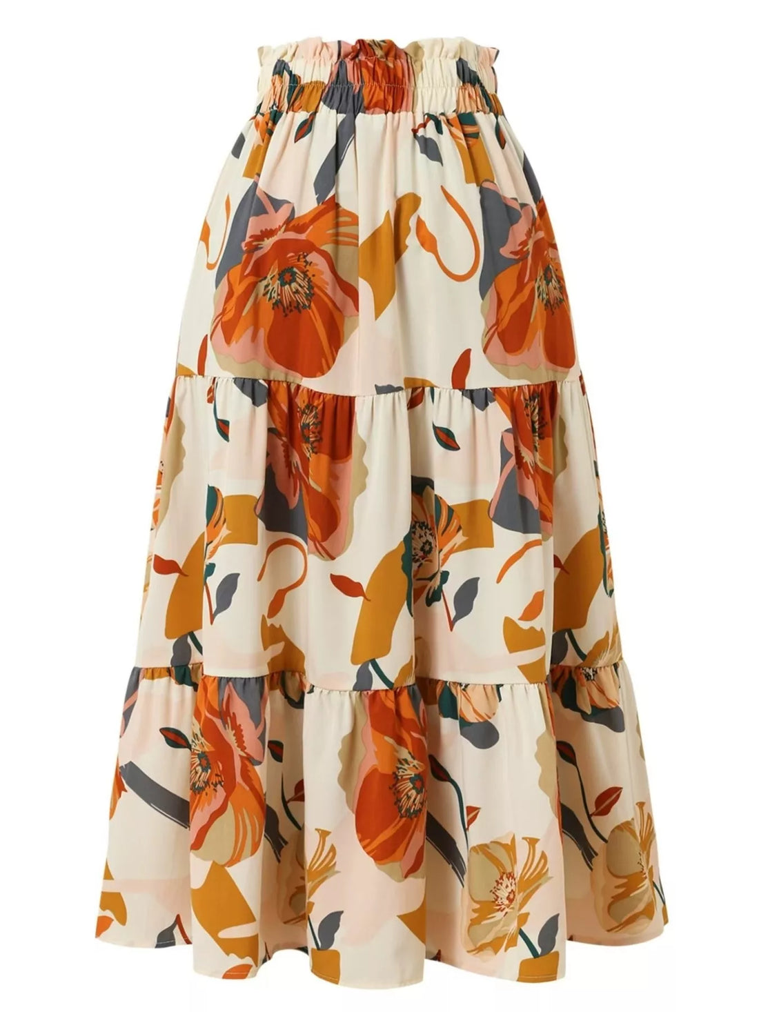 Full Size Floral Print Tiered Ruffle Midi Skirt Plus Size - cas7m