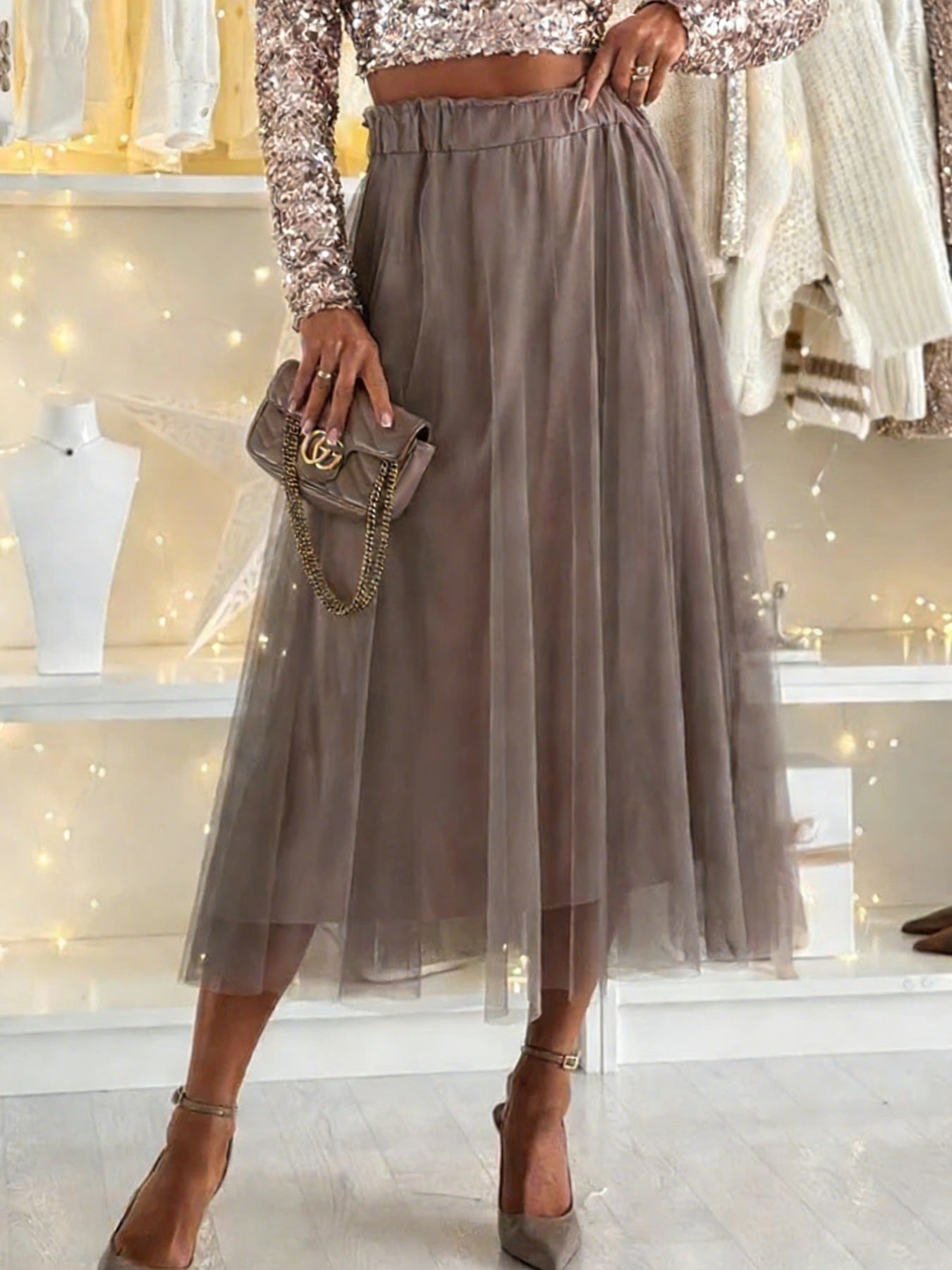 Tulle A-Line Midi Skirt - cas7m