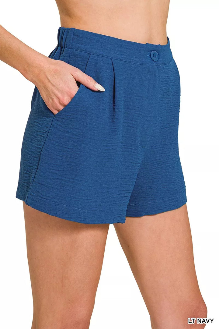 Zenana Woven Airflow Back Elastic Waist Shorts - cas7m