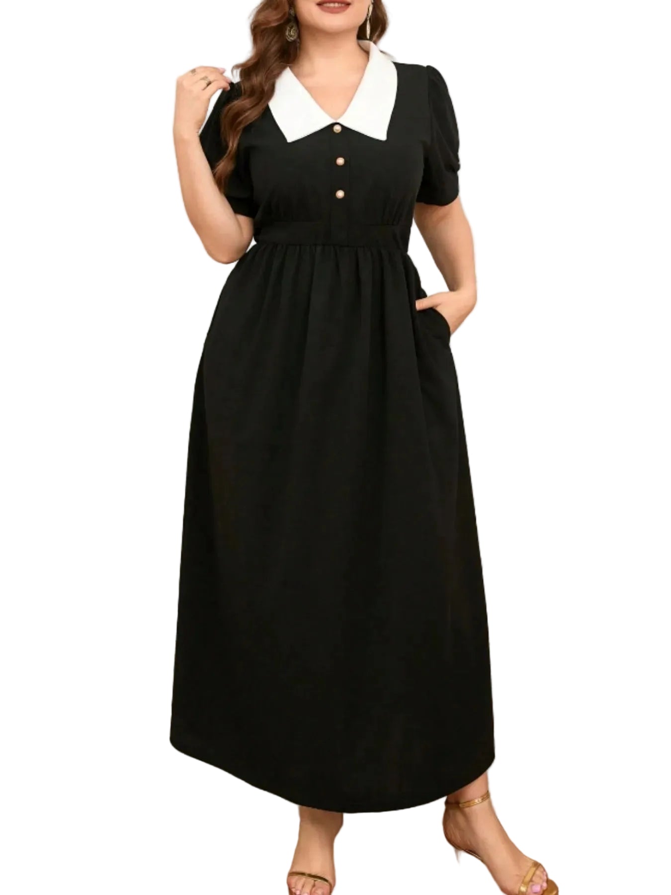 Plus Size Contrast Collar Short Sleeve Dress - cas7m