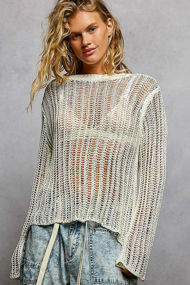 POL Openwork Round Neck Knit Cover Up - cas7m