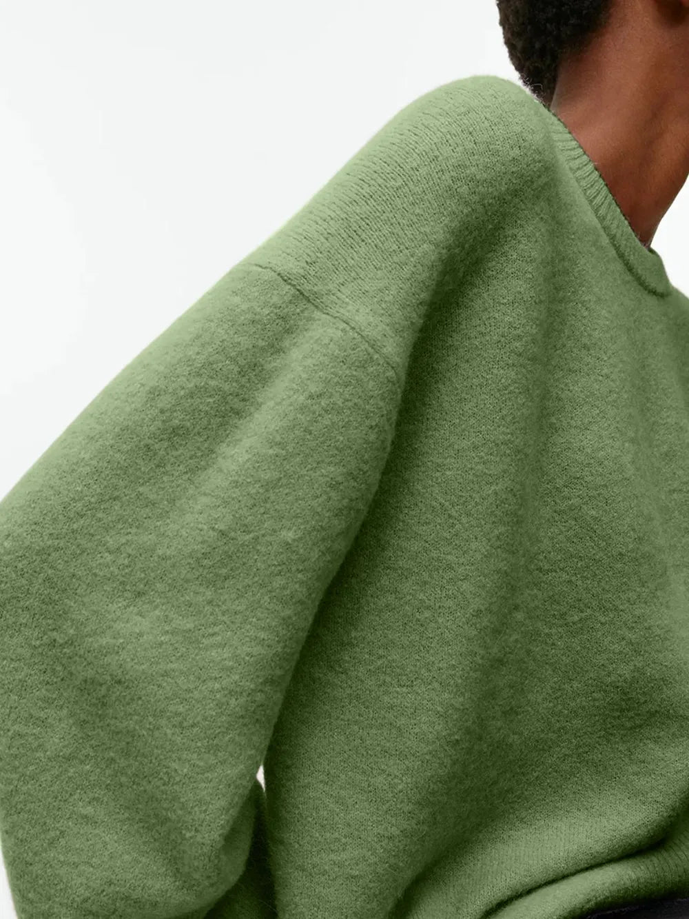 Round Neck Drop Shoulder Sweater - cas7m