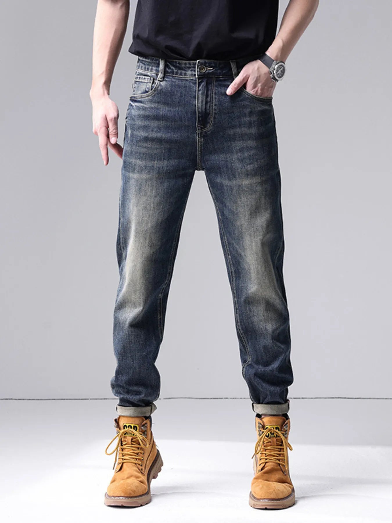 Men's Washed Straight Leg Jeans - cas7m