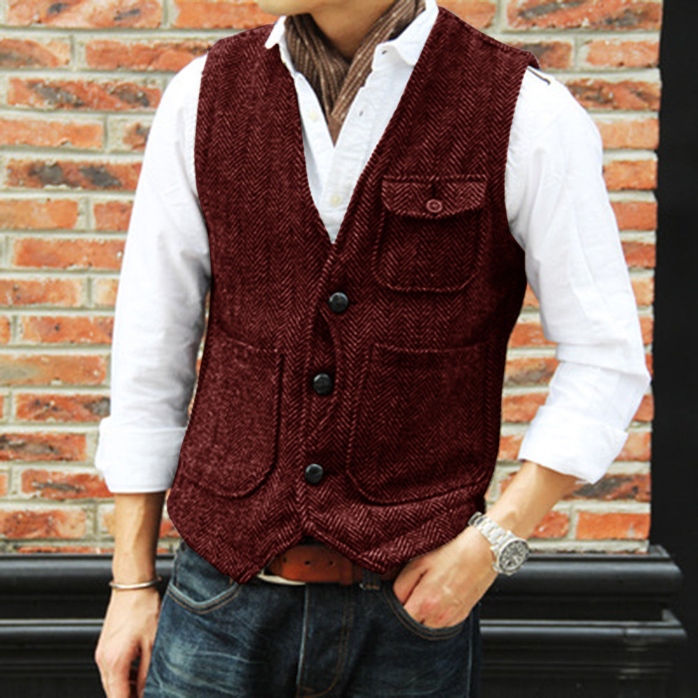 Herringbone Men's Suit Vest Vest - cas7m