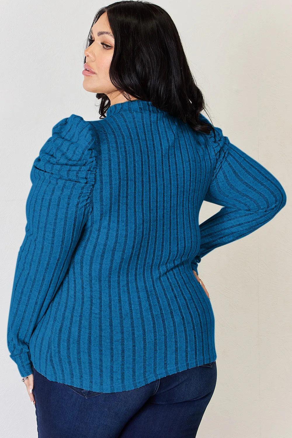 Basic Bae Full Size Ribbed Mock Neck Puff Sleeve T-Shirt - cas7m