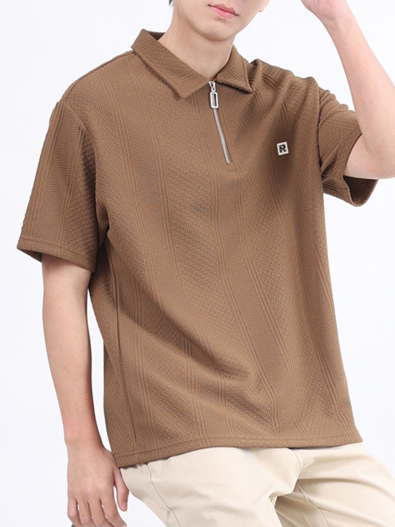 Men's Plus Size Zipper Detail Short Sleeve Polo - cas7m