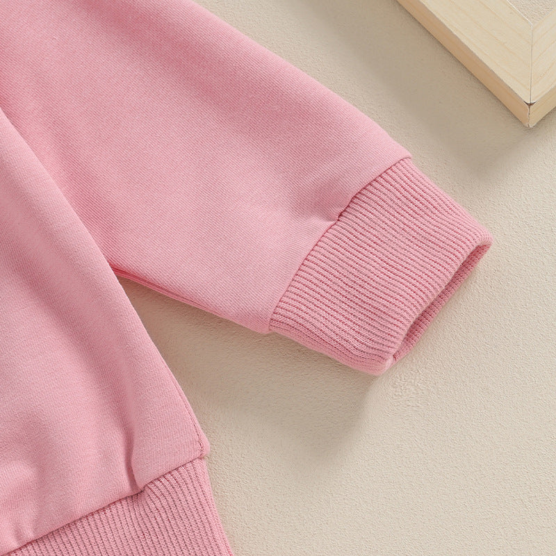 Baby Girl Solid Color Letters Embroidered Sweater Long Sleeve Trousers Suit - cas7m