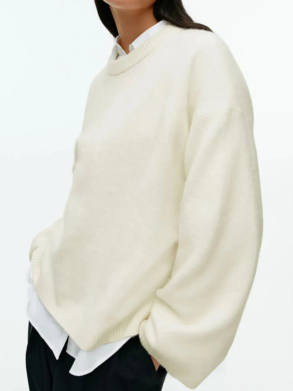 Round Neck Drop Shoulder Sweater - cas7m