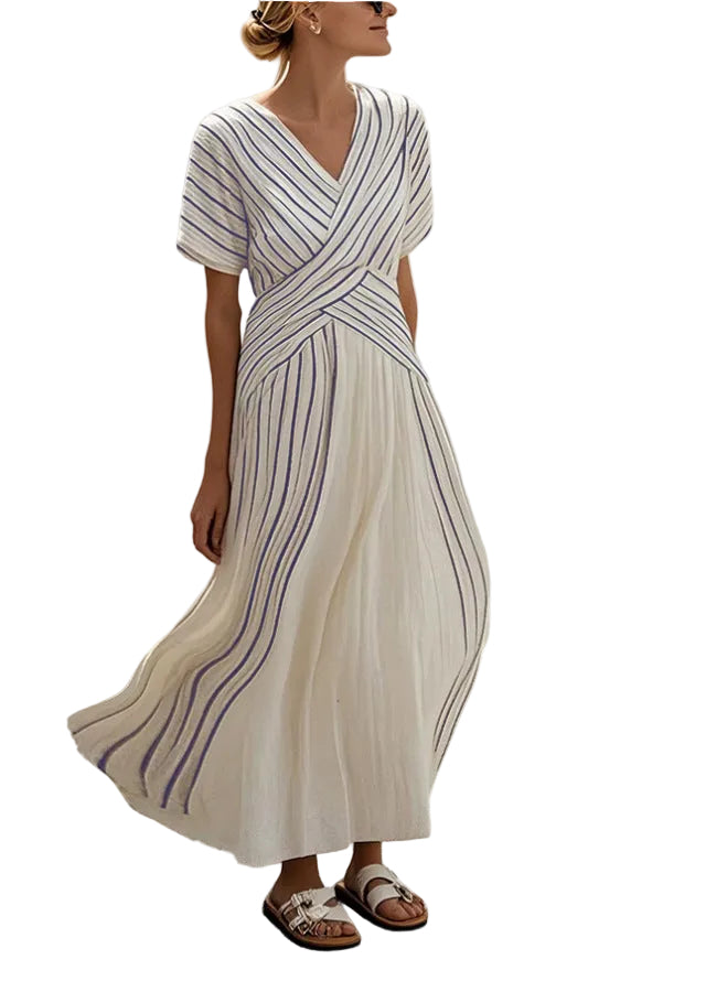 Women's Loose Fit Striped Printing Dress - Casual Cotton Blend Summer Midi Dress For Daily Wear Holiday Outfit - cas7m