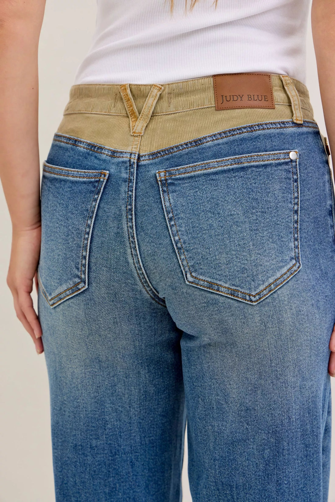 Judy Blue MR Column Straight Jeans with Corduroy Waist - cas7m