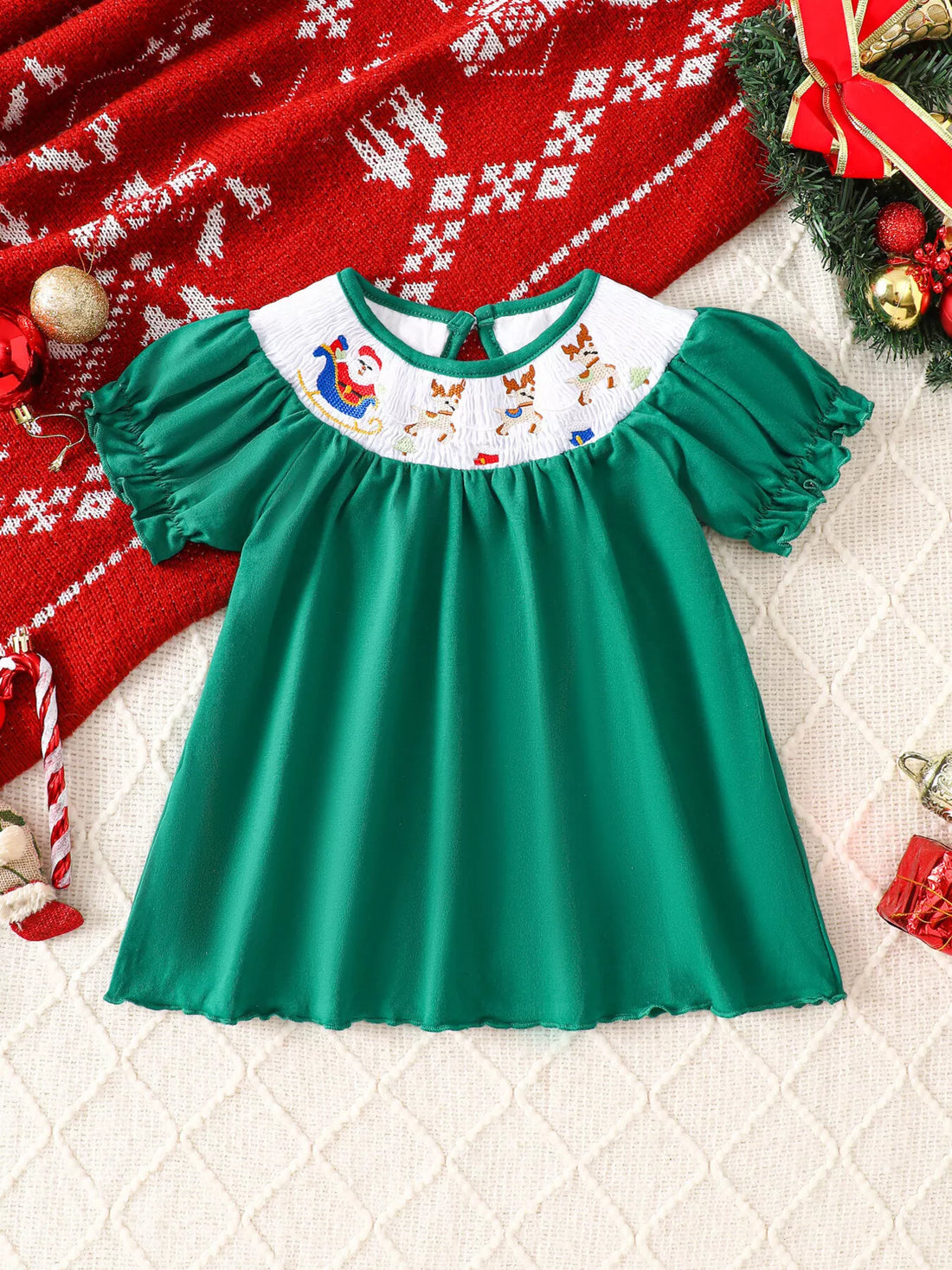 Children's Christmas Embroidered A-Line Dress - cas7m