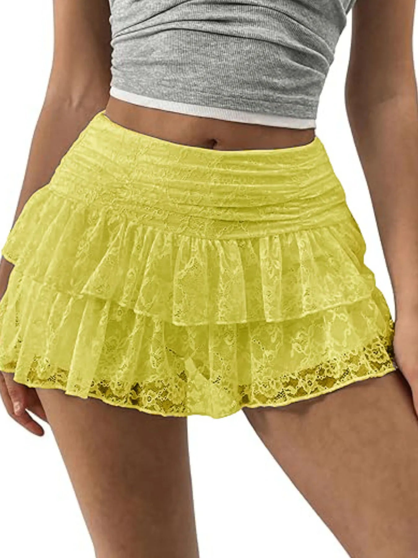 Lace Layered Mini Skirt - cas7m