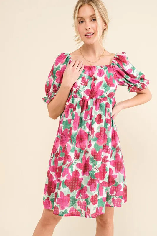 And The Why Smocked Floral Ruffle Short Sleeve Mini Dress - cas7m