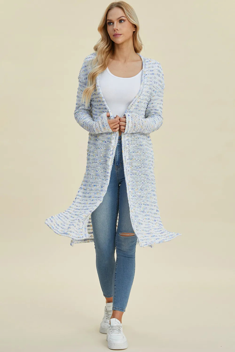 Double Take Full Size Open Front Longline Cardigan - cas7m