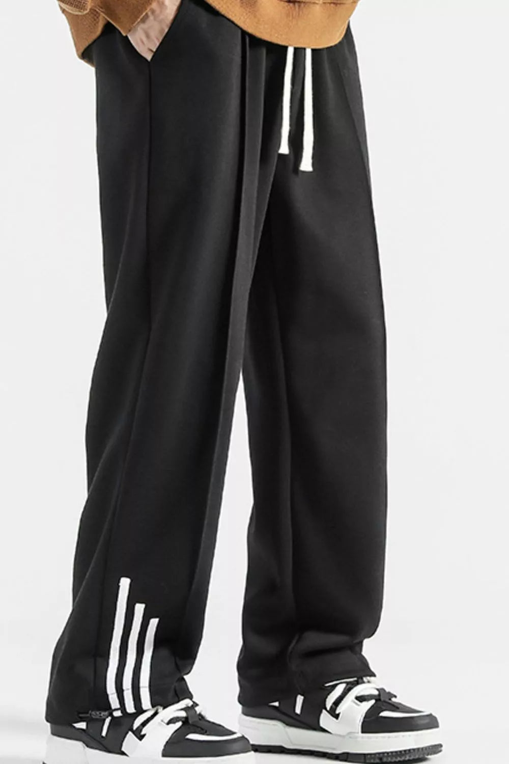 Men's Plus Size Casual Loose Fit Sweatpants with Striped Detail - cas7m