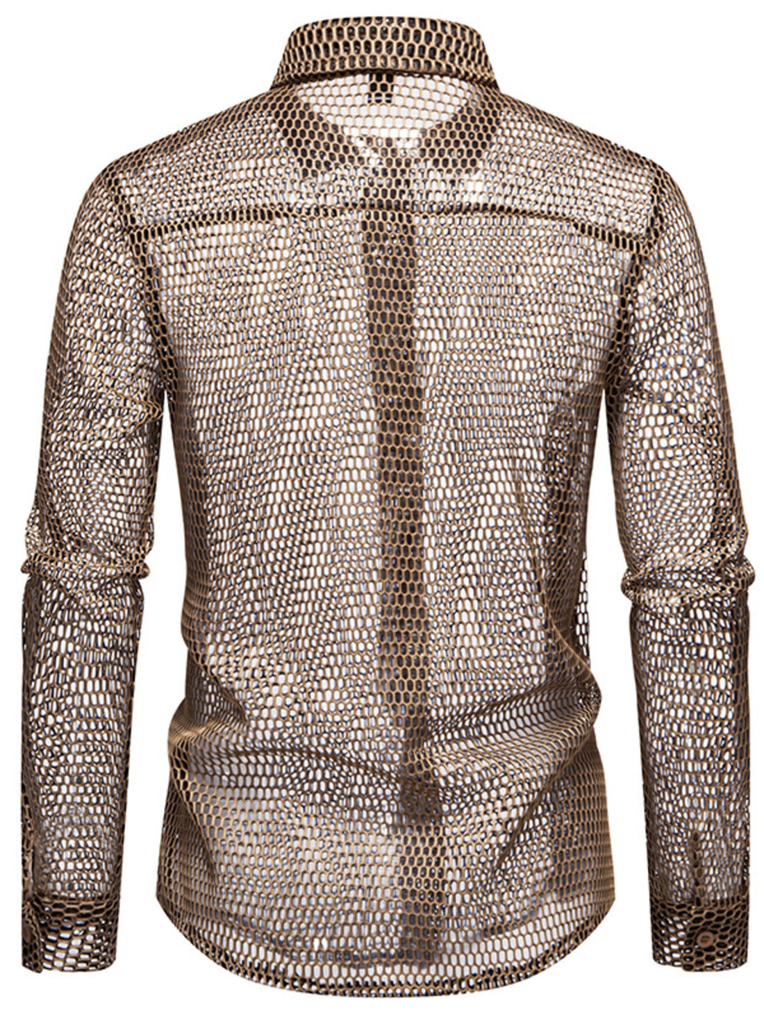 Men's See-Through Mesh Long Sleeve Shirt - cas7m