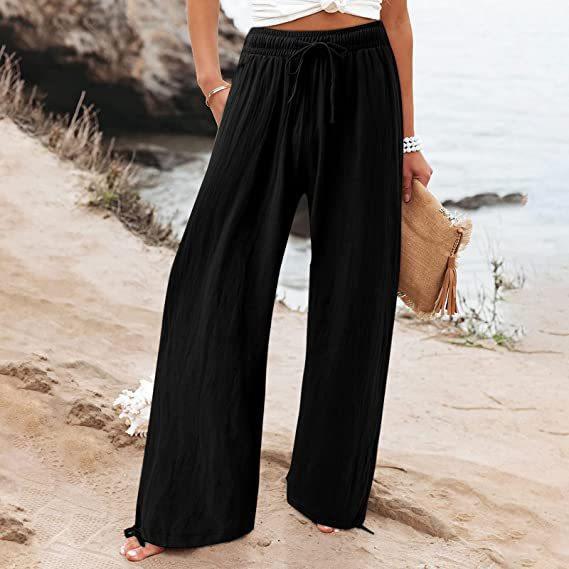Women's Cotton And Linen Wide-leg Beach Pants Casual Pants - cas7m