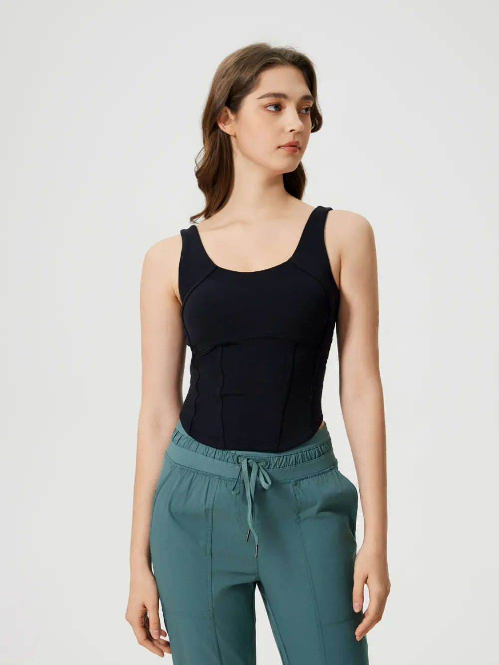 Millennia Round Neck Wide Strap Active Tank with Detachable Chest Pads - cas7m