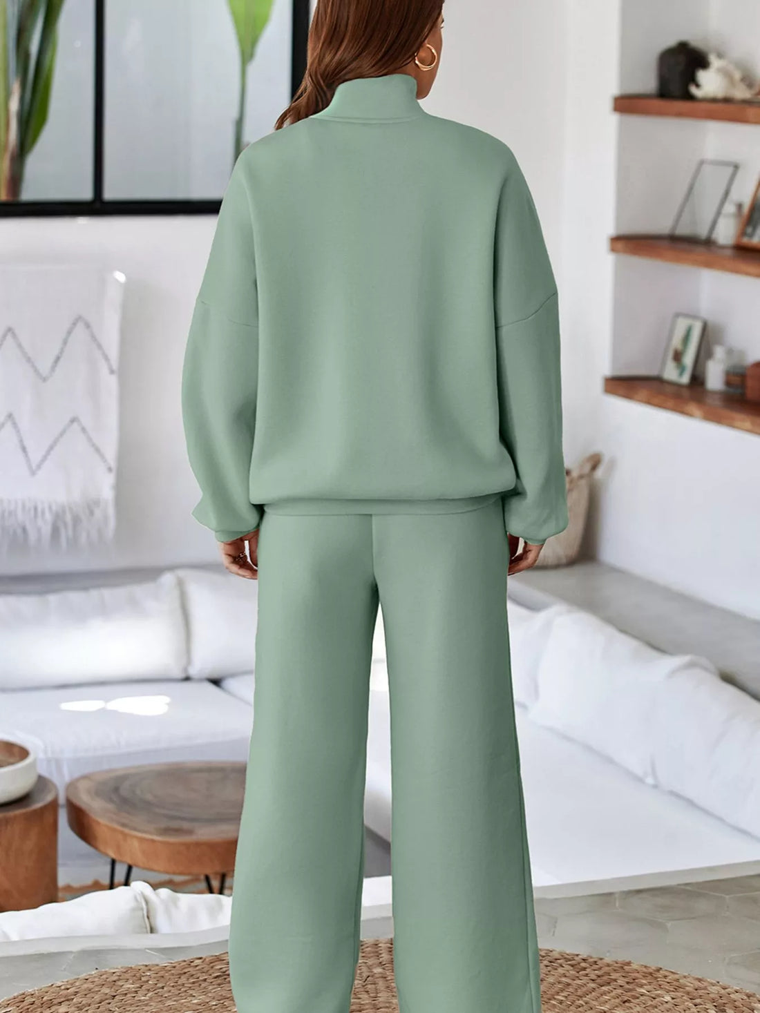 Drop Shoulder Zip Up Jacket and Drawstring Pants Active 2pcs Set - cas7m