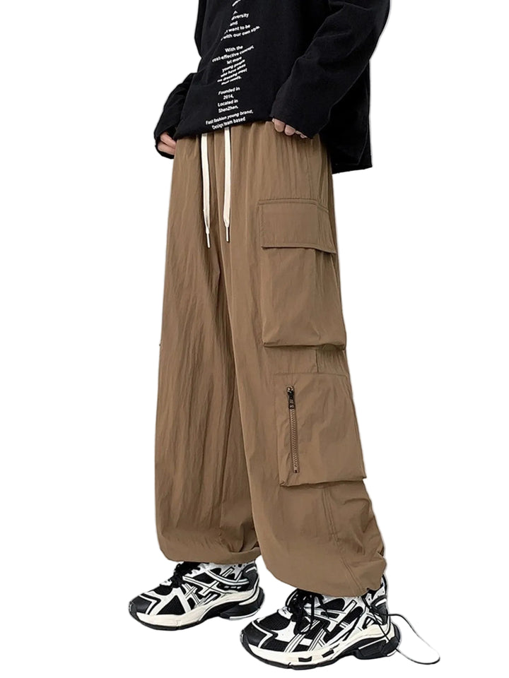 Men's Plus Size Loose Fit Cargo Pants with Drawstring - cas7m